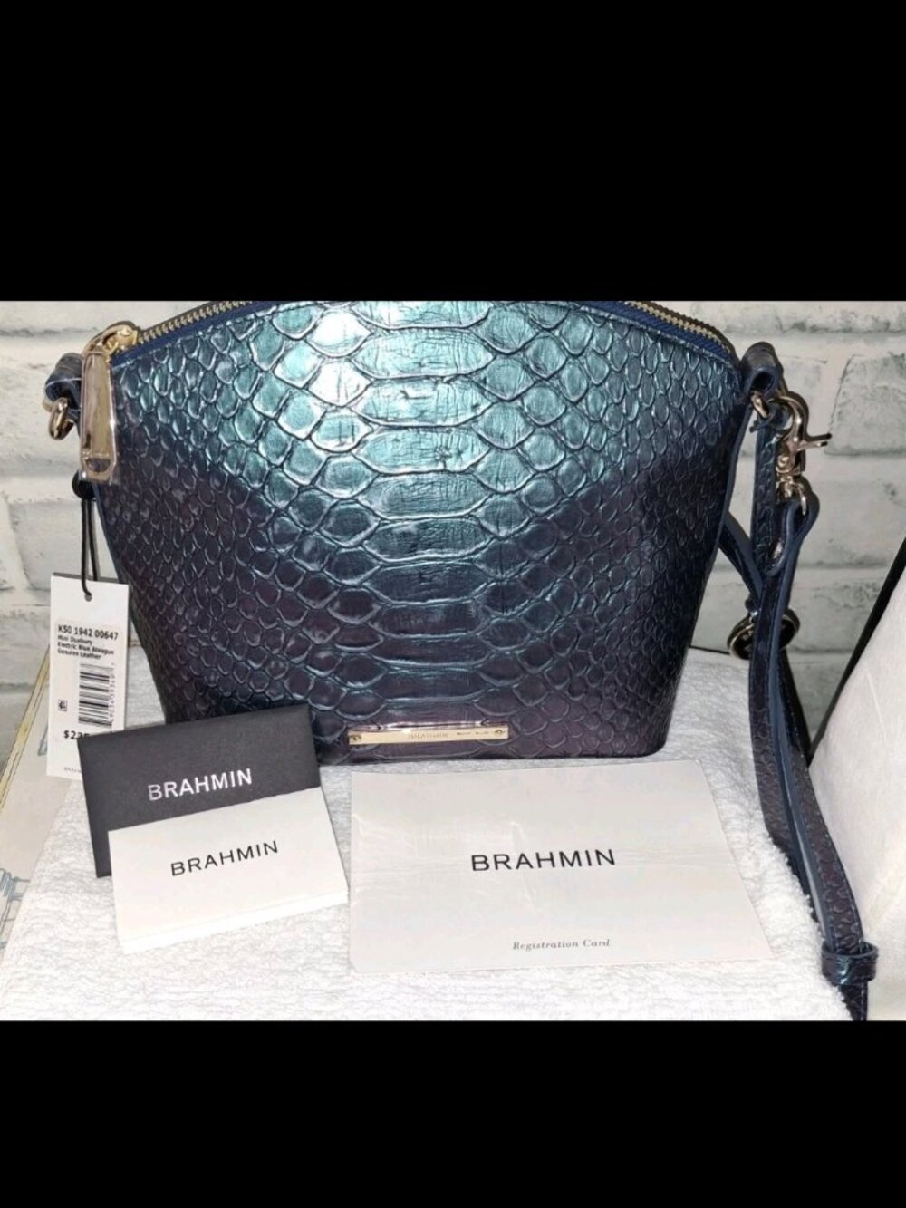 Brahmin Mini Duxbury Electric Blue Ateague Leather Crossbody Bag NWT